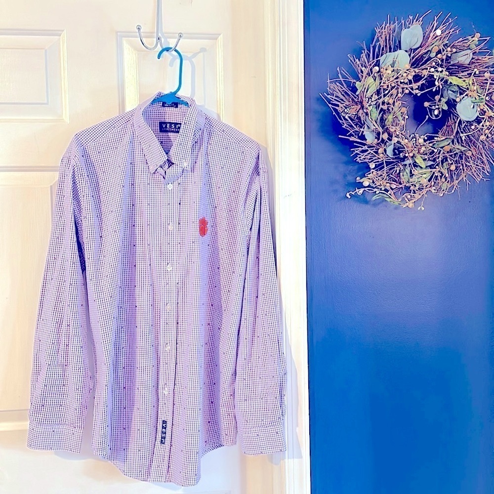 Vesi Purple & White 100% Cotton Preshrunk Long Sleeve Clemson Button Down Sz L